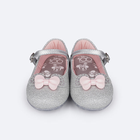 Sapatilha Infantil Pampili Prata Minnie Mouse © DISNEY - frente da sapatilha com orelhas