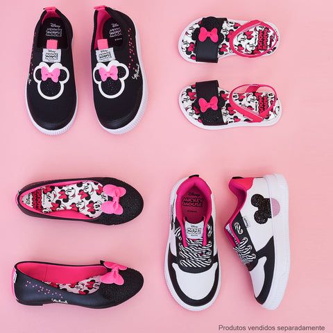 Sandália Infantil Pampili Flower Minnie Preta e Pink Maravilha - coleção calçado infantil Minnie