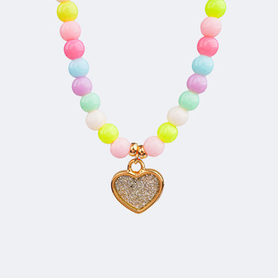 Colar Choker Infantil Pampili Coração Glitter Colorido - colar com pingente de coração