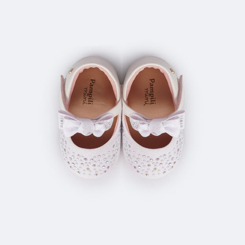 Sapato de Bebê Pampili Nina Laço Glitter Strass Branco - sapato confortável para bebê