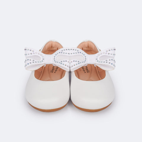 Sapato Infantil Pampili Mini Angel Laço Removível Tela e Strass Branco - sapatilha para bebê