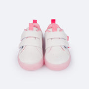 Tênis Infantil Pampili Yumi Eco Amigável Branco e Colorido - frente do tenis de bebe confortável