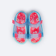 Sandália Papete Infantil Pampili Sun Glee Margaridas Azul e Pink - superior da papete florida
