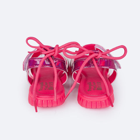 Sandália Papete Infantil Pampili Candy Surprise Pink e Colorida - traseira da sandália com amarração