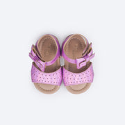 Sandália de Bebê Pampili Nana Perfuros e Laço Lilás Holográfica