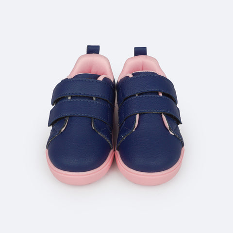 Tênis Infantil Feminino Pampili Pom Pom Velcro Marinho - tênis calce fácil para bebê