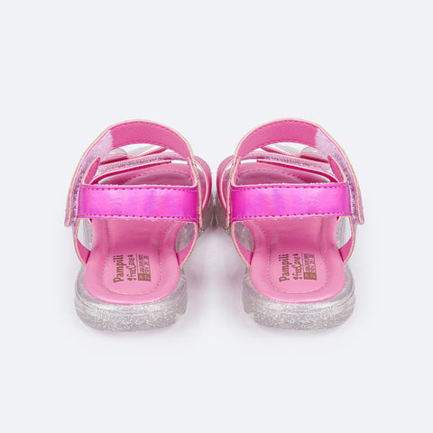 Sandália de Led Infantil Pampili Lulli Borboleta Fúcsia Holográfica - sandália calce fácil
