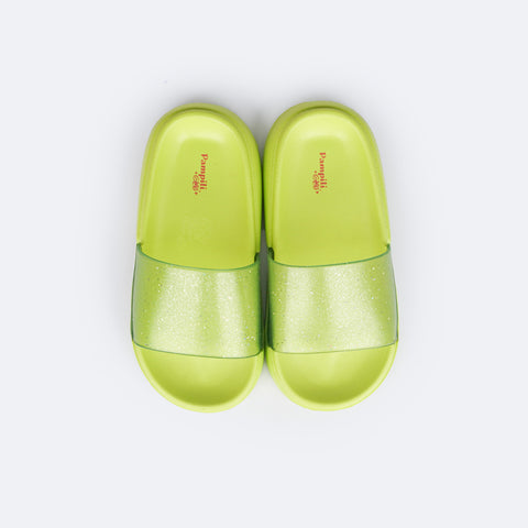 Chinelo Slide Infantil Pampili Fly Glee Glitter Verde Neon - superior do chinelo confortável