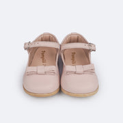 Sapato Infantil Feminino Pampili Mini Cris Laço Duplo Rosa - frente do sapato em couro para bebê