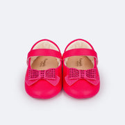 Sapato de Bebê Pampili Nina Momentos Especiais Laço Strass Pink - Ganhe Faixa de Cabelo - frente do sapato com laço de glitter