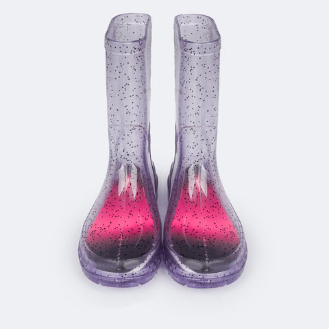 Bota Galocha de Led Infantil Pampili Lulu Glee Transparente Com Glitter Preto - bota para chuva
