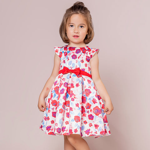 Vestido de Festa Infantil Bambollina Floral Laço Vermelho - vestido de festa infantil