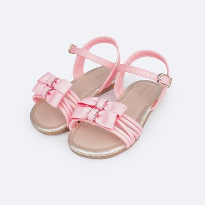 Sandália Infantil Primeiros Passos Pampili Mili Tiras e Laços Rosa Baby - frente da sandália rosa bebê