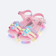 Sandália de Led Infantil Pampili Lulli Corações Rosa Giz e Colorida - frente da sandália de led colorida