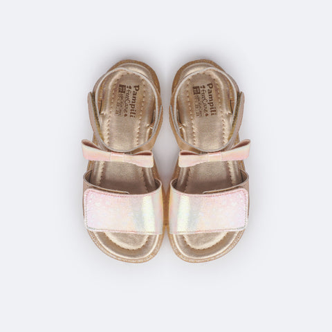 Sandália de Led Infantil Pampili Lulli Laço Degradê Dourada - superior da sandália de led com palmilha confortável