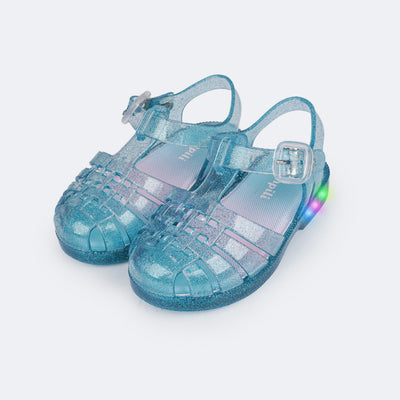 Sandália de Led Infantil Pampili Mini Glee Valen Transparente Azul - sandália de plástico para bebe