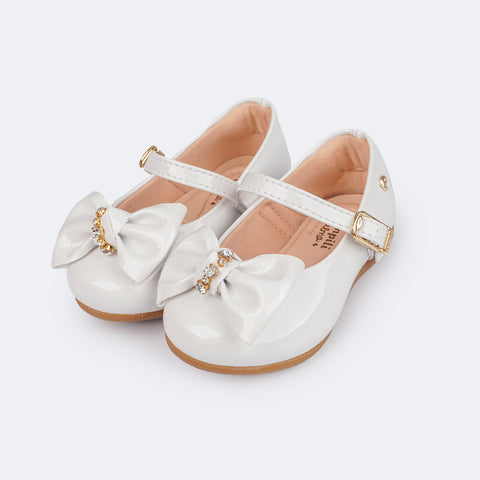 Sapato Infantil Pampili Mini Angel Strass Branco Verniz  - sapato infantil feminino 