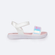 Sandália Papete Infantil Pampili Candy Holográfica Branca - Vem com Porta Celular - lateral da sandália com velcro
