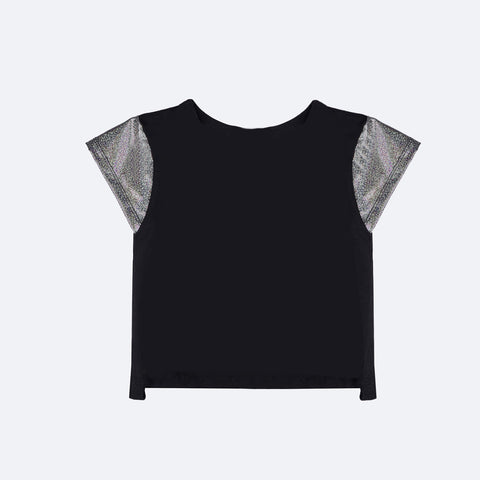 Camiseta Infantil Pampili Smile Preta e Prata Holográfica - costas da camiseta