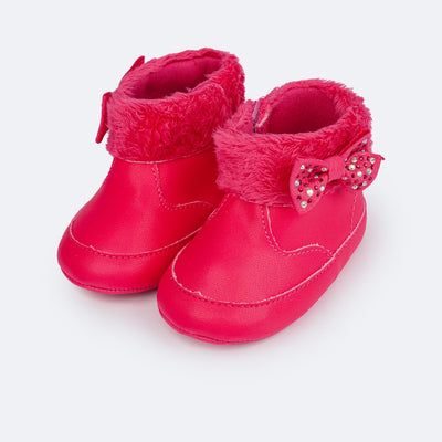 Bota de Bebê Pampili Nina Pelúcia Pink - lateral da bota para bebê