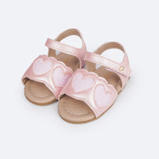 Sandália de Bebê Pampili Nana Corações de Glitter Rosa Glacê - frente da sandalia de bebe