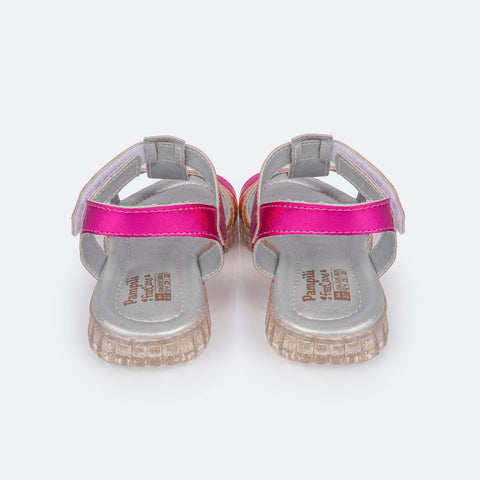  Sandália Papete Infantil Pampili Candy Tiras Metalizadas Colorida - traseira da papete pink