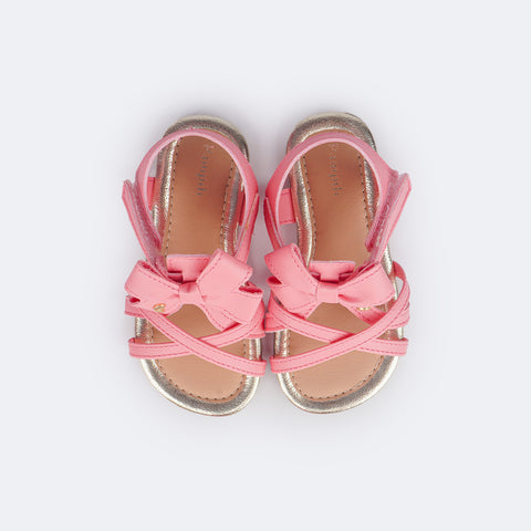 Sandália Infantil Primeiros Passos Pampili Mili Tiras Cruzadas Laço Rosa Chiclete - superior da sandália confortável para bebê