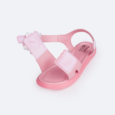 Sandália de Led Infantil Pampili Lulli Borboleta Rosê Holográfica - abertura da sandália com velcro