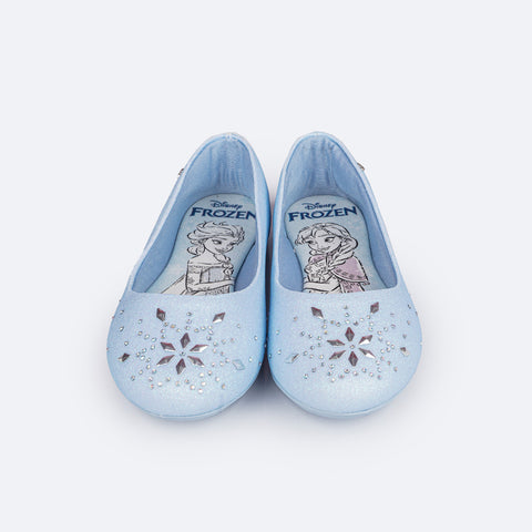 Sapatilha Infantil Pampili Azul Ice Frozen © DISNEY  frente da sapatilha com flocos de neve