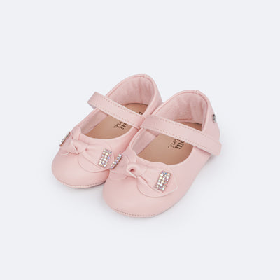 Sapato de Bebê Pampili Laço Manta Strass Nina Rosa Glace 