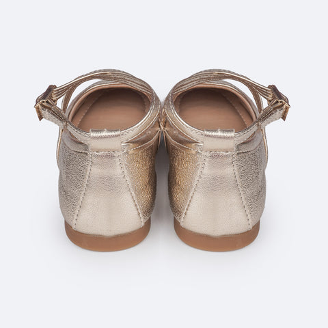 Sapato Infantil Pampili Ballet Texturizada Dourada - traseira da sapatilha