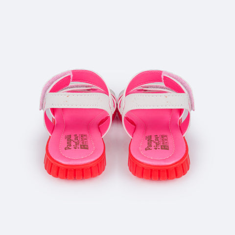 Sandália Papete Infantil Pampili Candy Eco Amigável Branca e Pink - traseira da sandalia em sintetico