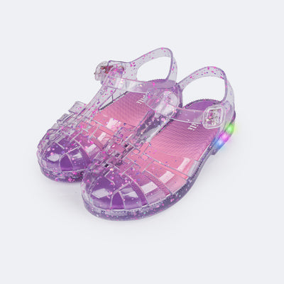 Sandália de Led Infantil Pampili Glee Valen Transparente Com Glitter Dots - sandália de plástico com glitter