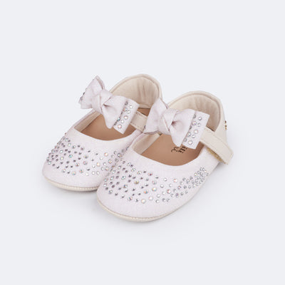 Sapato de Bebê Pampili Nina Degradê Glitter e Strass Nude - frente do sapatinho com glitter e strass