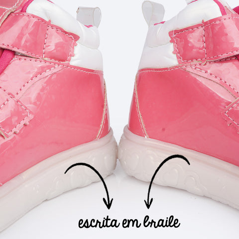 Tênis de Led Cano Médio Pampili Sneaker Luz Pamps IA Pink - escrita em braile nas laterais