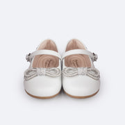 Sapato Infantil Pampili Mini Angel Laço de Strass Branco - frente do sapato com laço e strass