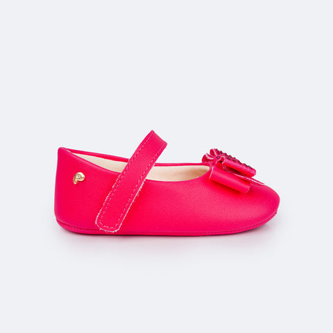 Sapato de Bebê Pampili Nina Momentos Especiais Laço Strass Pink - Ganhe Faixa de Cabelo - lateral do sapato de bebê com velcro