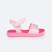 Sandália Papete Infantil Pampili Candy Glitter e Strass Rosa Giz - lateral da sandália papete com velcro