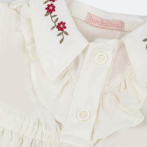 Vestido de Bebê Bambollina Bordado e Babado Off White - vestido de bebê com botões