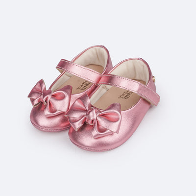 Sapato de Bebê Pampili Nina Laço em Nó Rosa Claro - frente do sapato com laço
