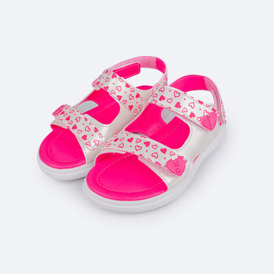 Sandália Infantil Pampili Lili Corações Branca e Pink - sandália de bebê