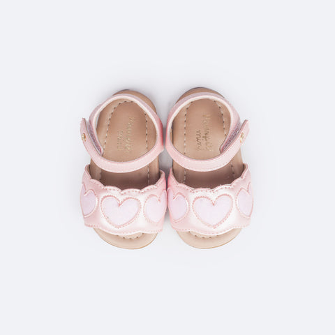 Sandália de Bebê Pampili Nana Corações de Glitter Rosa Glacê - superior da sandália