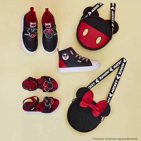 Sandália Papete Infantil Pampili Candy Mickey e Minnie Preta - coleção Minnie Mickey Disney