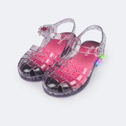 Sandália de Led Infantil Pampili Glee Valen Transparente com Gliter Preto - sandália de plástico com led