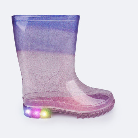 Bota Galocha de Led Infantil Pampili Lulu Glee Transparente Degrade Roxo - bota para chuva com led