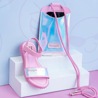 Sandália Papete Infantil Pampili Candy Holográfica Rosa - Vem com Porta Celular - sandália papete