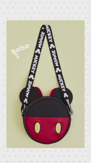 Bolsa Infantil Pampili Preta Vermelha Mickey Mouse e Minnie Mouse © DISNEY