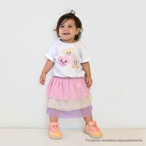 Camiseta Infantil Pampili Carinhas Felizes Strass Branca - camiseta infantil na menina