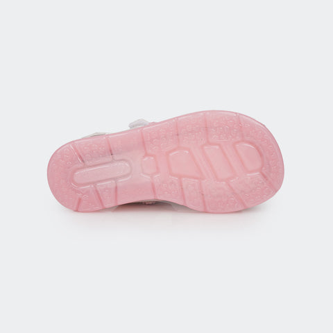Sandália de Led Infantil Pampili Lulli Calce Fácil Listras Branca e Colorida - foto do solado emborrachado