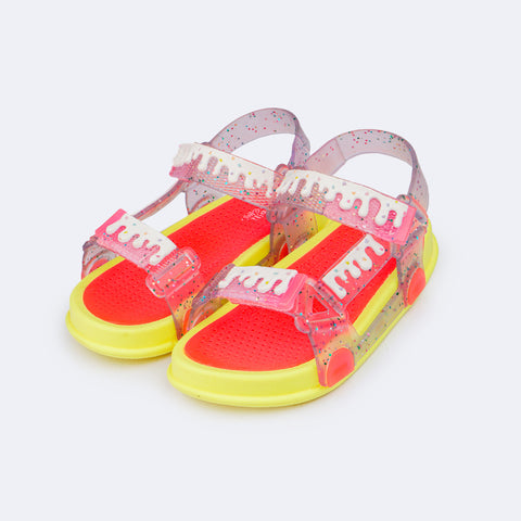 Sandália Papete Infantil Sun Glee Doce Glitter Colorido Neon - frente da sandália neon